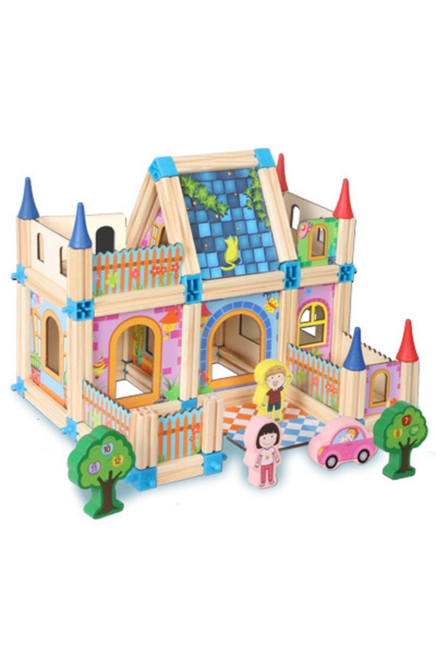Set constructie din lemn 128 piese - Micii Constructori