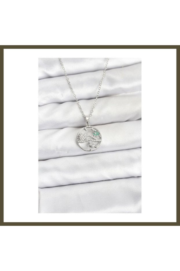 316L Stainless Steel Chain, Silver-Colored Lucky Necklace, Zircon-Set Women's Necklace Model BX