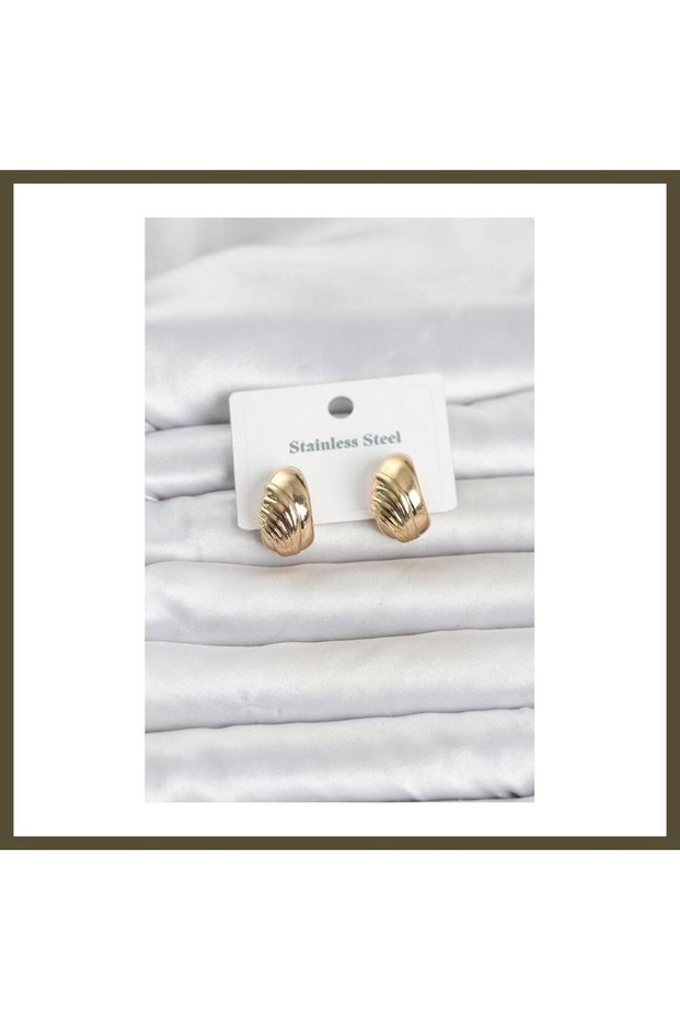 316L Stainless Steel Gold-Colored Patterned Half-Circle Women's Earrings BX