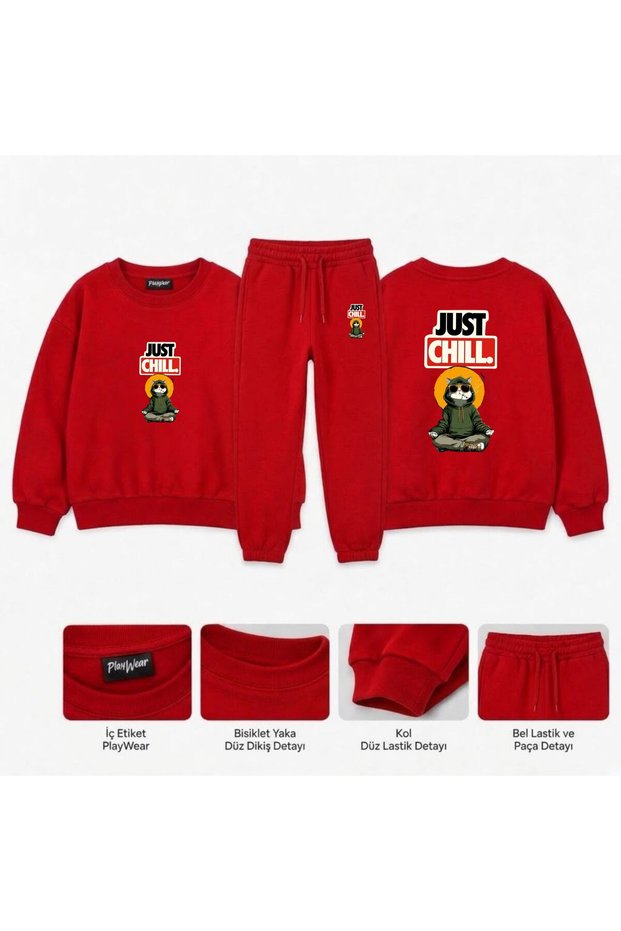 Team Sweatshirt with "chill-kedi" Print for Girls, Boys, and Kids—Crew Neck with Men’s Collar