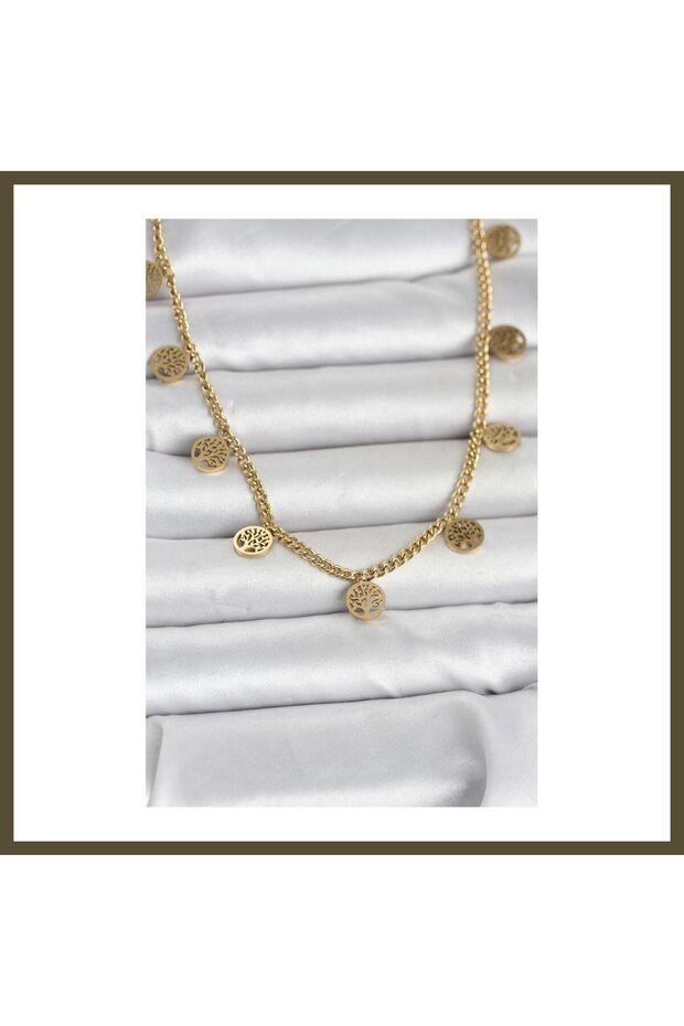 316L Stainless Steel Gold-Colored Tree of Life Women's Necklace BX