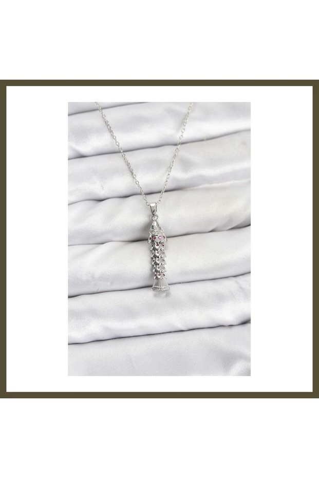 316L Stainless Steel Chain, Silver-Colored, Fish-Shaped, Zircon-Studded Women's Necklace BX