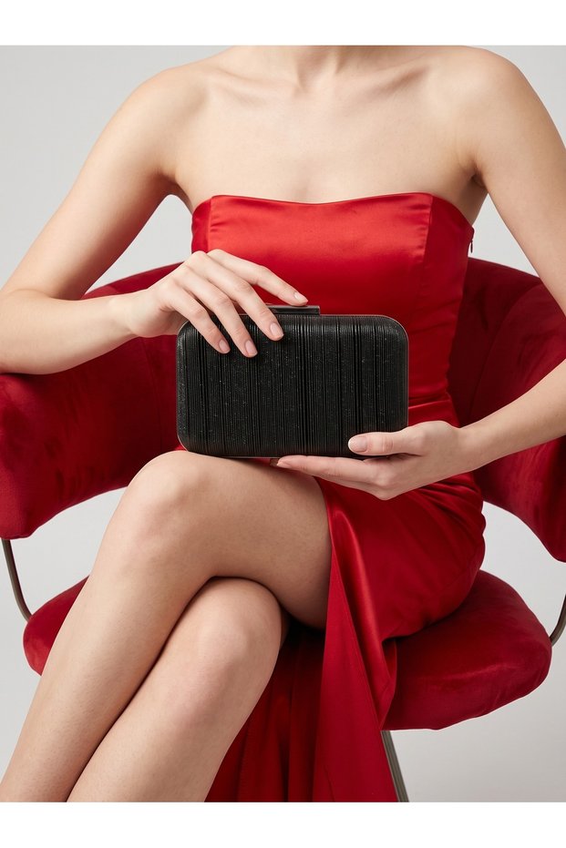 Women's Evening Clutch with Silver Frame, Striped Pattern, and Laser-Cut Patterned Design, Chain Strap—Perfect for Weddings, Engagements, and Graduations