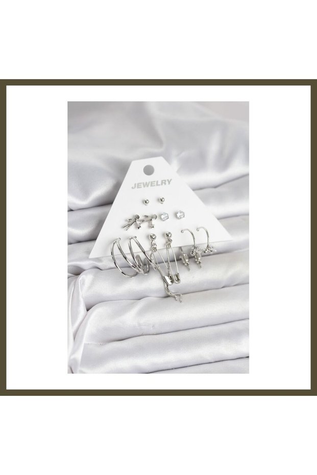 Silver-Tone Rice-Shaped 6-Piece Women's Earring Set BX