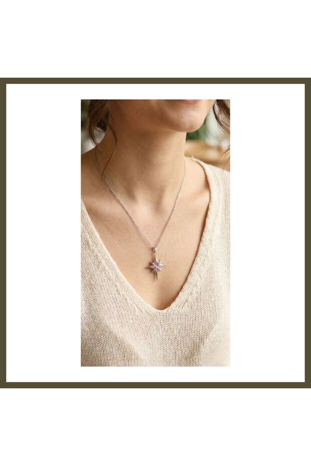 316L Steel Silver-Colored North Star-Style Women's Necklace with Zircon Stones BX