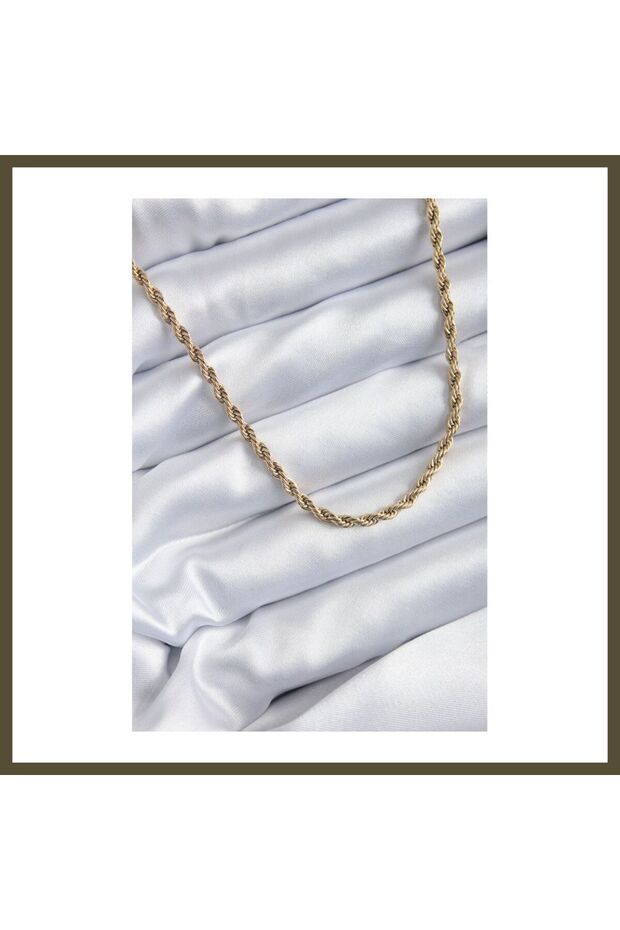 316L Steel, Gold-Colored, 60 cm Twisted-Design Women's Necklace BX