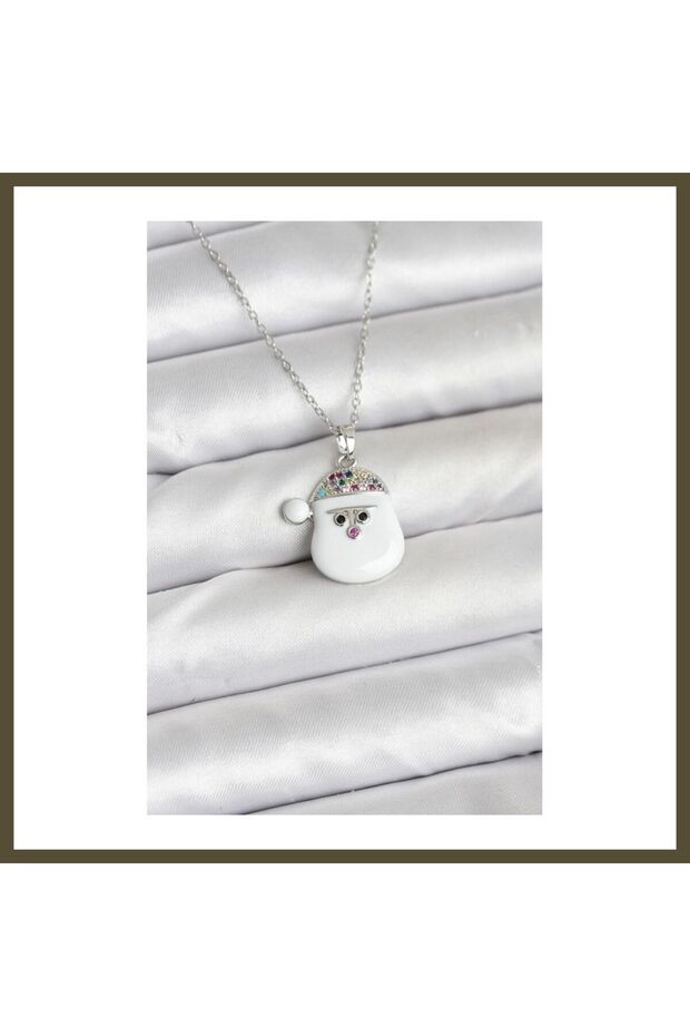 316L Stainless Steel Chain with Silver-Colored Hat, Snowman Head Design, New Year's Theme, Women's Ko BX
