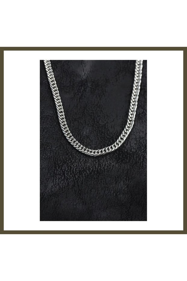 316L Stainless Steel Silver-Colored Curb-Style Chain Men's Necklace BX