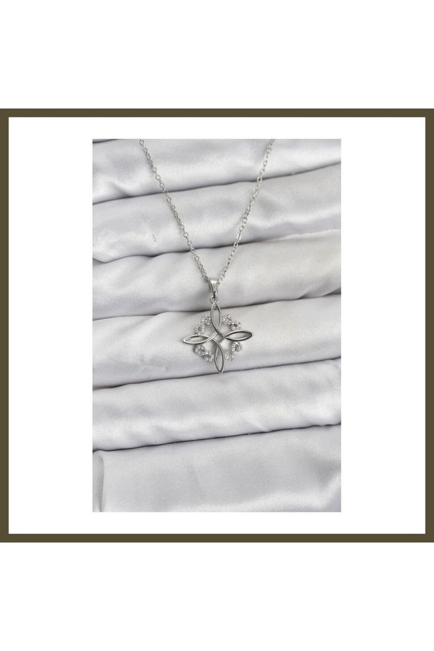 316L Stainless Steel Chain, Silver-Colored, Infinity Design, Zircon-Set Women's Necklace BX