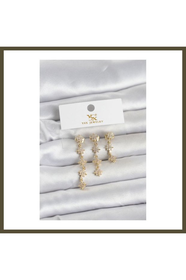 Gold-Toned Rice-Shaped Polar Star Set of 3 Women's Earrings BX