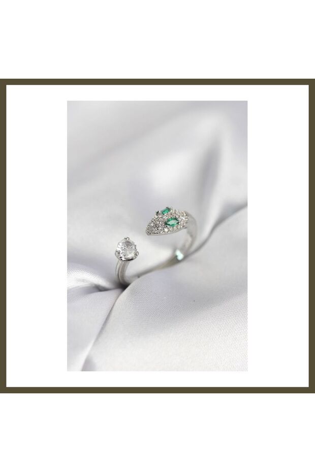 Silver-Colored Women's Ring with Zircon Stones in a Snake Design BX