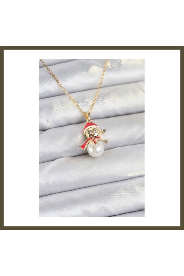 316L Stainless Steel Chain, Gold-Colored Snowman Design, New Year's-Themed Women's Necklace BX