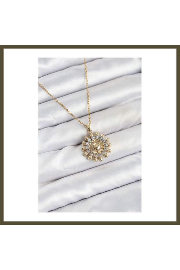 316L Stainless Steel Chain, Gold-Toned, Sun-Shaped Women's Necklace BX