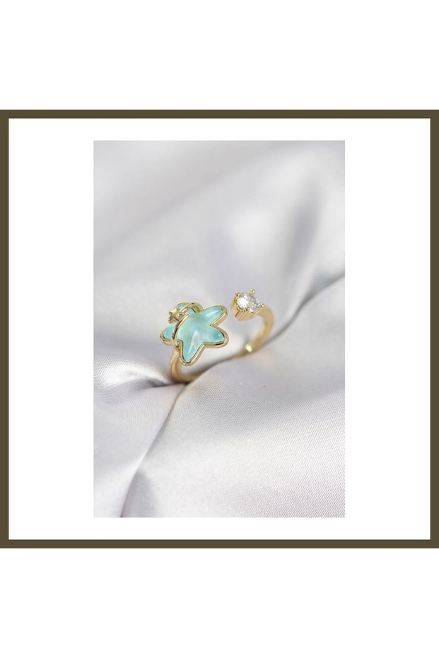 Gold-Colored Turquoise Star-Shaped Modal Women's Ring BX