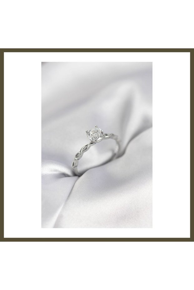 Silver-Colored Spiral Chain Style, Single-Stone Style, Zircon-Set Women's Ring BX