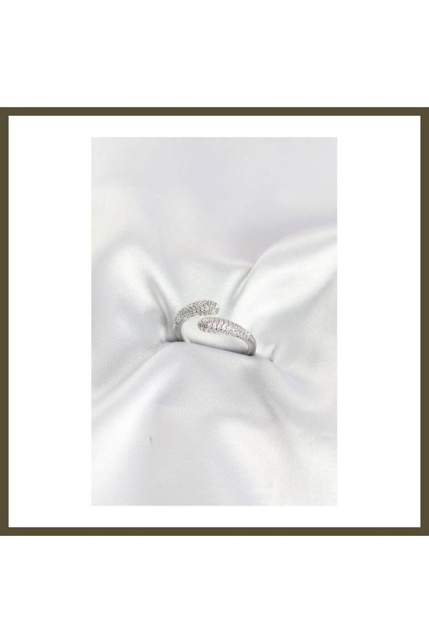 Silver-Colored Brass Ring with Zircon Stone BX