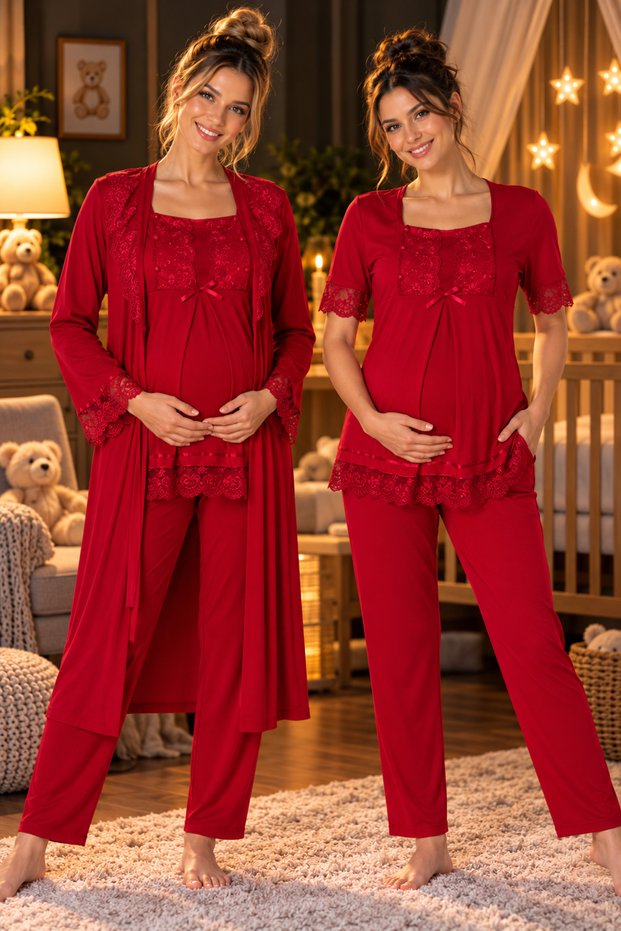 Effortt Adjustable Maternity and Postpartum Pajama Set with Robe