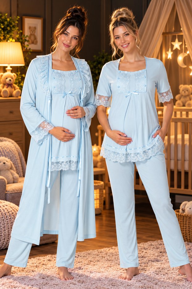Effortt Adjustable Maternity and Postpartum Pajama Set with Robe
