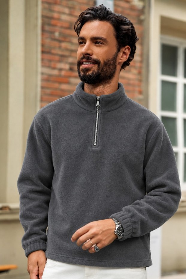Men's Half-Zip Mock Neck Charcoal Grey Fleece