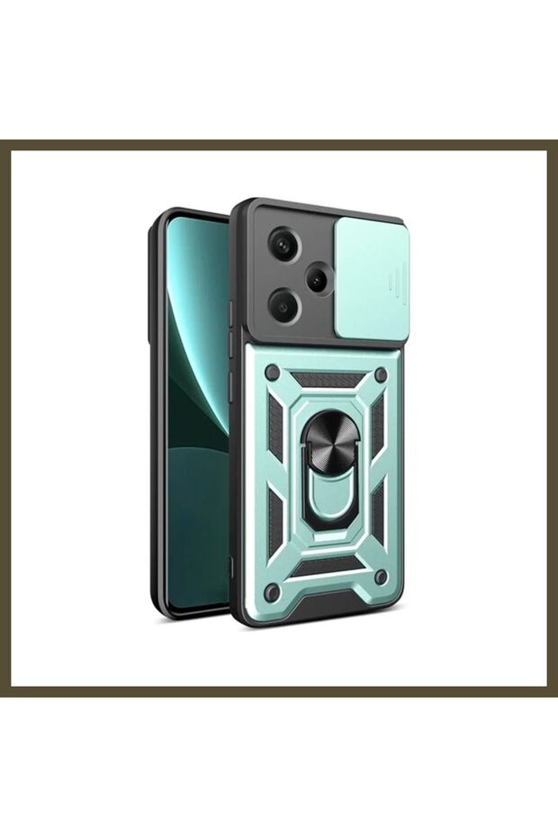 غطاء متوافق مع هاتف Redmi Note 13 Pro Plus، مصنوع من السيليكون، مع حلقة لحماية الكاميرا - لون أخضر BX.