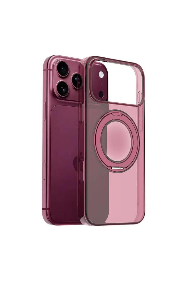 غطاء متوافق مع هاتف Apple iPhone 17 Pro Max، تصميم CrystalRing MagSafe، لون خمري.