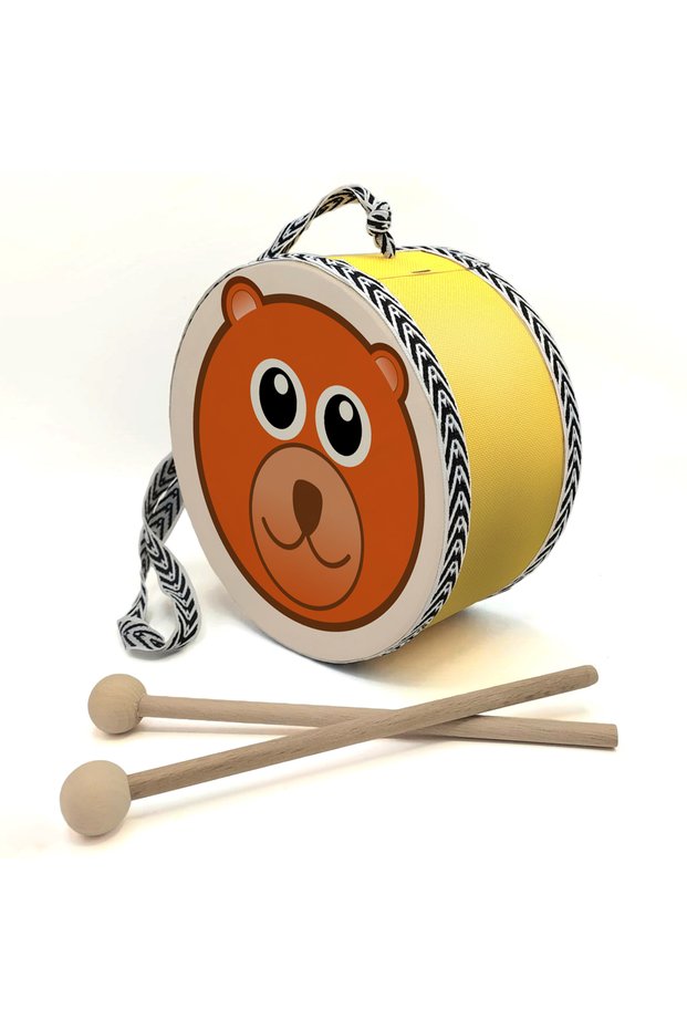 Children's Leather Drum with Bear Face Print (Ages 1–5) - Yellow