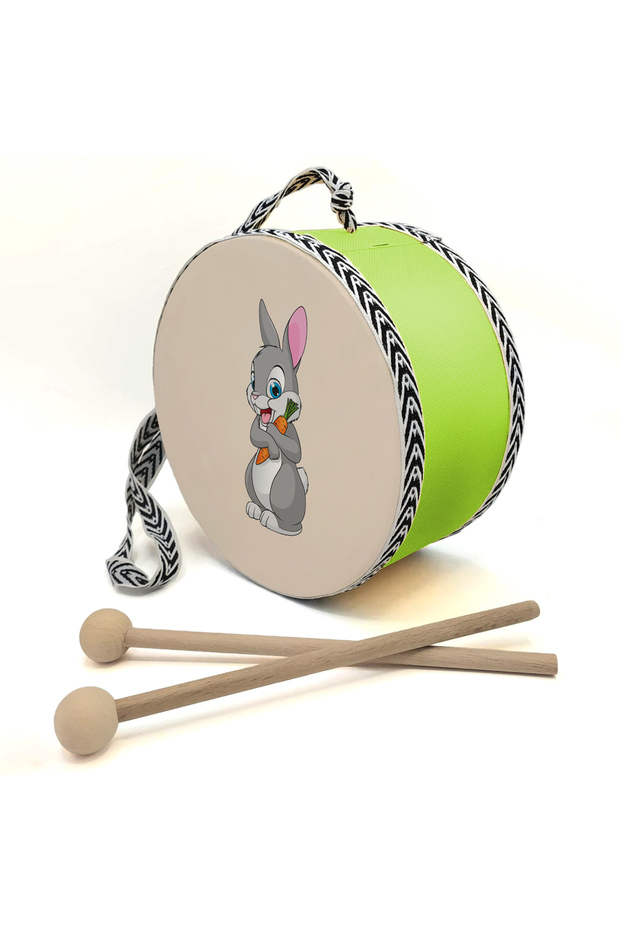 Children's Leather Drum with Monkey Print (Ages 1–5) - Green