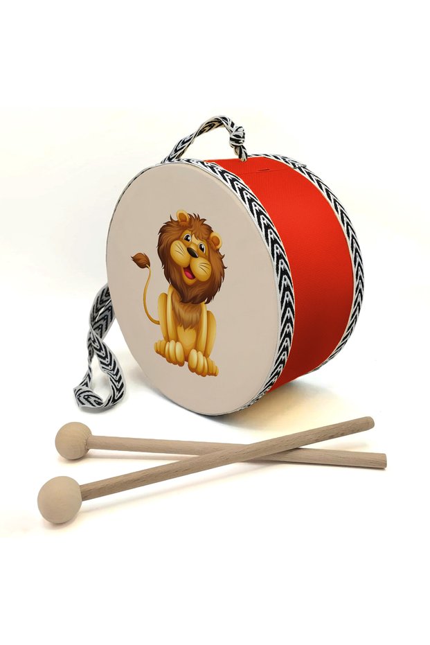 Lion-Printed Leather Children's Drum (Ages 1–5) - Red
