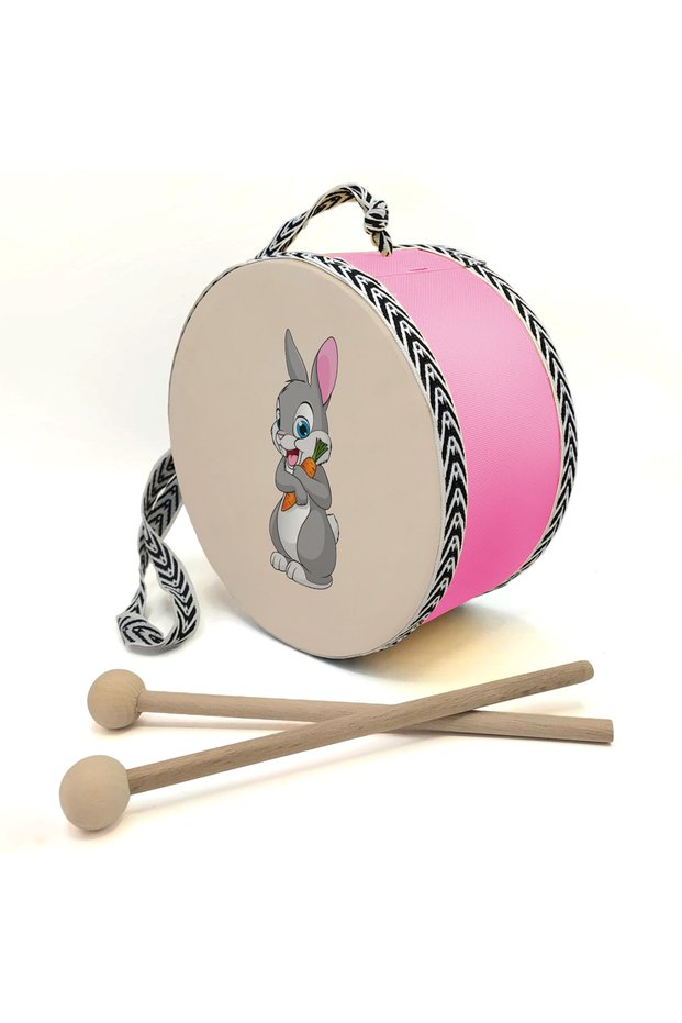 Children's Leather Drum with Monkey Print (Ages 1–5) - Pink