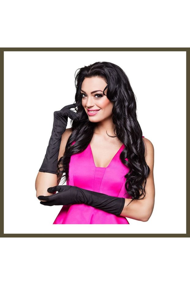 Black Stretch Fabric Gloves, Elbow-Length, 40 cm BX