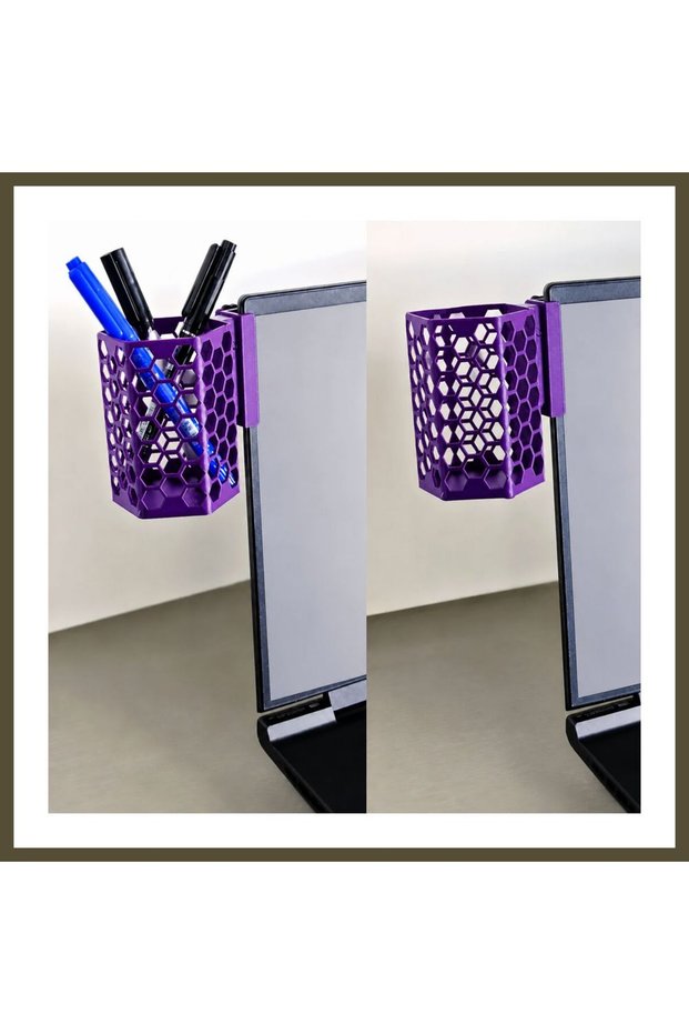3D-Printed Monitor Pencil Holder - Hexagonal Laptop Edge Pencil Holder with Honeycomb Pattern - Purple BX