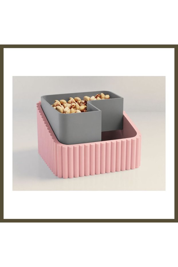 3D-Printed Pistachio Bowl - Dual-Chambered Shell Separator Serving Bowl - Pink-Gray BX
