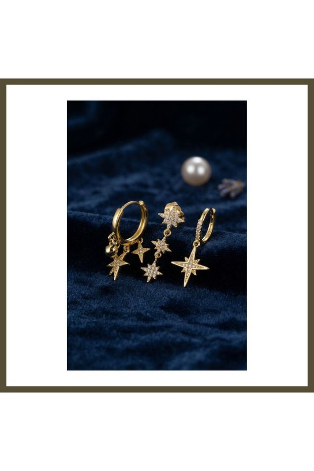 North Star Modal Gold-Colored 3-Piece Earring Set BX