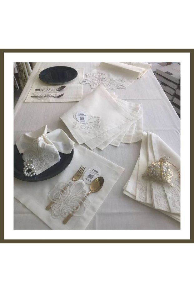 Tableware Set: Taç Gardenia Linen Dinner Set, 160x260 Table Set, 26-Piece Table Runner Set, Kr BX