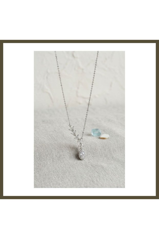 Silver-Toned Rice-Style Necklace with Rows of Zircon Stones for Women, Model BX