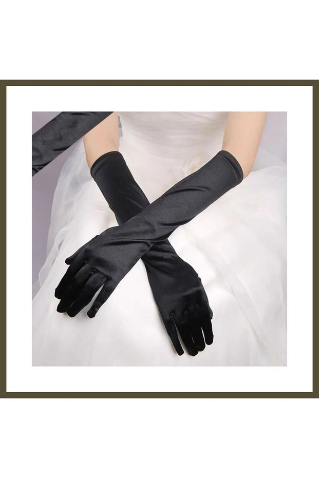 Long, Extra-Shiny Satin Gloves, Black, BX