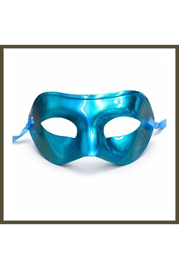 Metallic Shiny Party Mask, Turquoise Blue, 16x7 cm BX