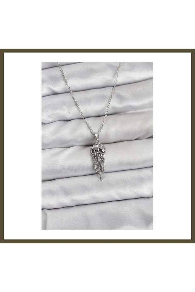 316L Stainless Steel Chain, Silver-Colored, Jellyfish-Style, Zircon-Set Women's Necklace BX