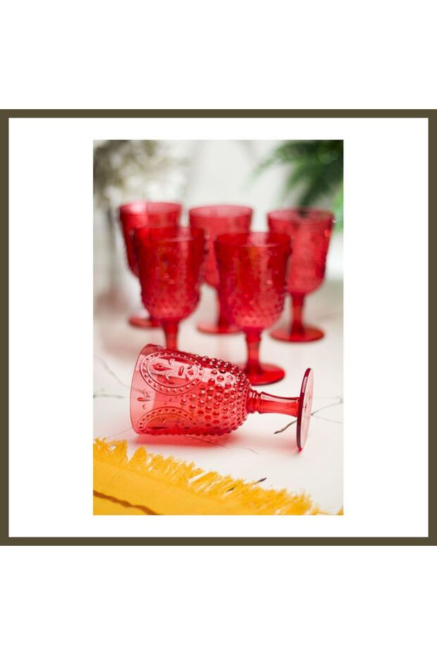 Acrylic Red Set of 6 Glasses & Water/Soft Drink/Coffee Side Glasses, 450 ml (Not Glass) BX