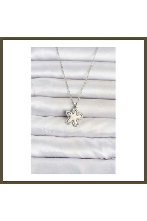 316L Stainless Steel Chain, Silver-Colored, Starfish-Design Women's Necklace BX