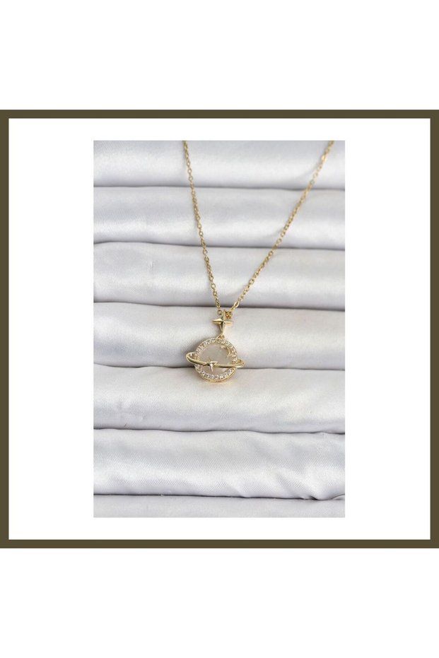 316L Stainless Steel Chain, Gold-Colored, Planet-Shaped Women's Necklace BX