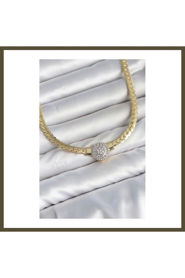 Chain-Style VIP Series Gold-Colored Women's Necklace with Zircon Stones BX