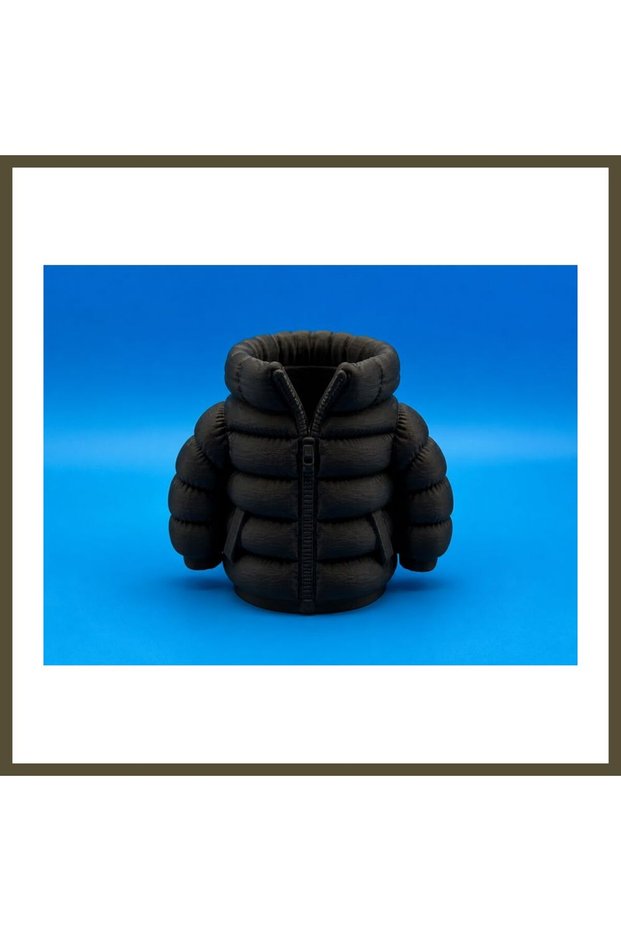 3D-Printed Puffer Coat Pencil Holder - Desktop Organizer - Black BX
