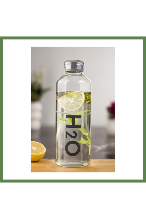 H2O Borosilicate Glass Bottle with Vacuum-Sealed Lid, Water Bottle, Gray, 1000 mL, HB006