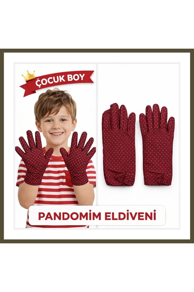 Children's-Sized Mime Gloves: White Polka Dot Burgundy Performance Gloves, April 23, 19 BX