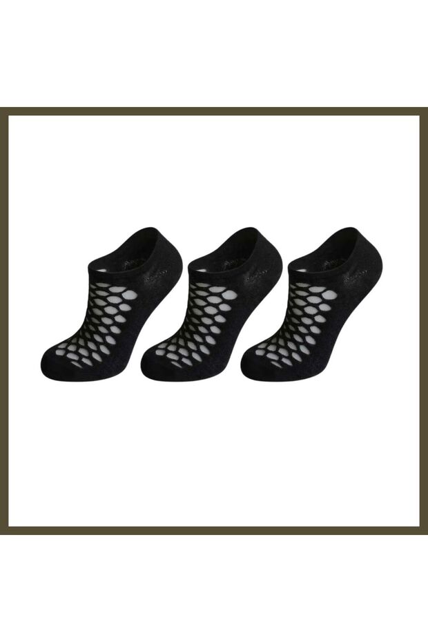 3-Pack Women's Black Fishnet Ballet Flats Socks, Low-Cut, Thin, Stretchy, Breathable, Invisible Socks, Se BX