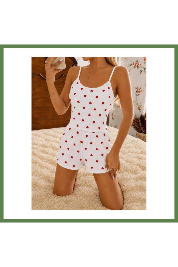 Women's White Patterned Soft-Strapped Pajama Set with Shorts 5263 · SIZE: S/M · RE HB006
