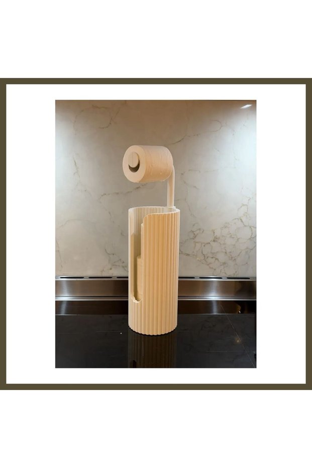3D-Printed Freestanding Toilet Paper Holder with Spare Roll Storage—Modern Toilet Paper Stand Model BX