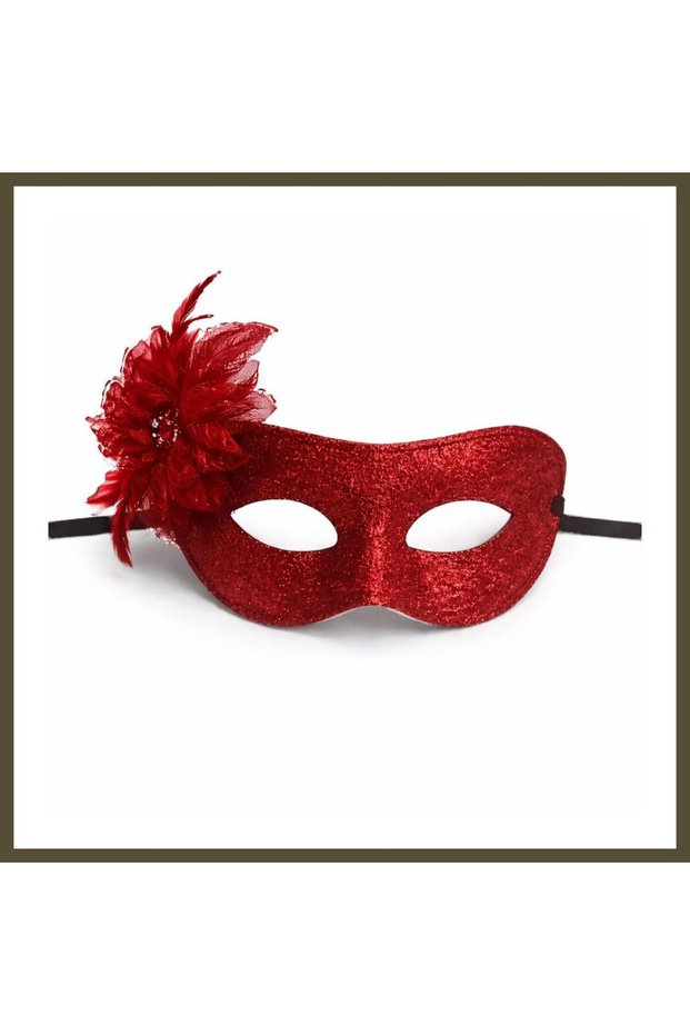 Red Glittery Feathered Ball Mask? Women's Party & Masquerade Ball Mask BX