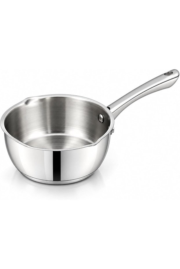 Majestic Stainless Steel Milk & Sauce Pan, (1.2 Ltr) Sandwich Bottom, Cool Handle, Ideal for Heating Milk, Sauces, Soups, and More, Durable Construction, Easy Pour Spout (17cm)